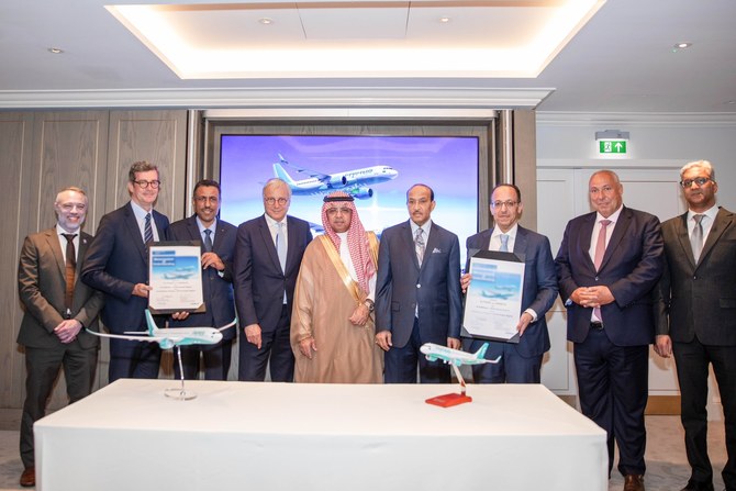 The deal was signed at Farnborough Airshow, attended by President of the General Authority of Civil Aviation Abdulaziz Al-Duailej and Chairman of flynas Ayed Aljeaid. (Flynas)