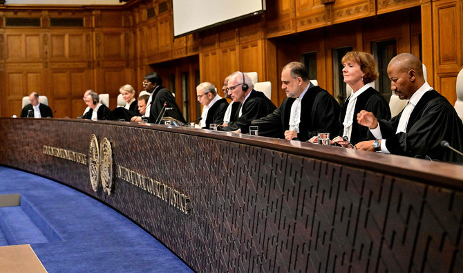 Magistrates are seen at the International Court of Justice (ICJ) as part of South Africa's request on a Gaza ceasefire in The Hague, on May 24, 2024. (AFP)