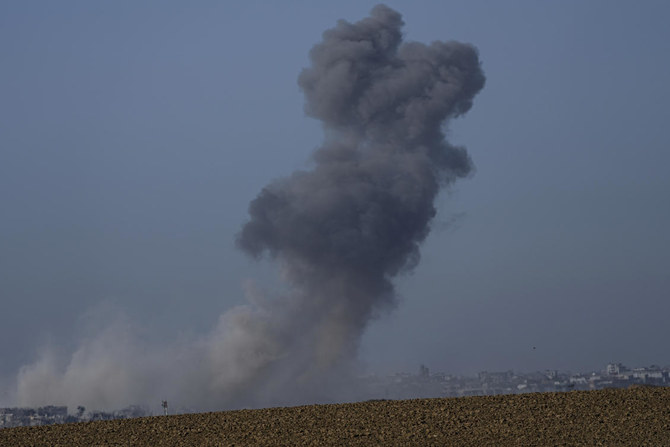 Smoke rises following an Israeli airstrike in the Gaza Strip, as seen from southern Israel, ON July 11, 2024. (AP)