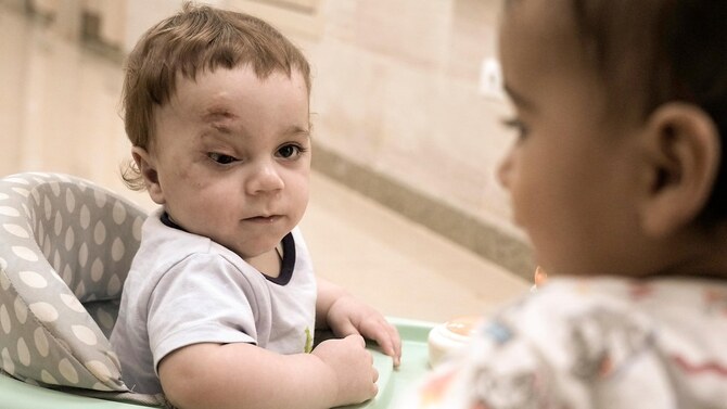 Mostafa was evacuated to Egypt weeks later when the hospital treating him came under siege by the Israeli army (AP)