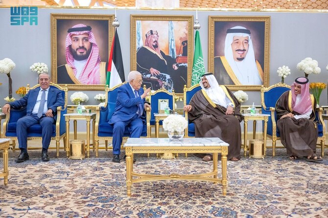 Palestinian President Mahmoud Abbas arrives in Riyadh on Monday. (SPA)