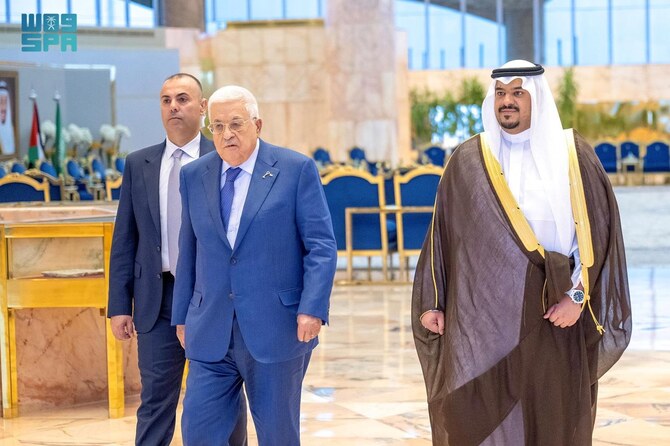 Palestinian President Mahmoud Abbas arrives in Riyadh on Monday. (SPA)