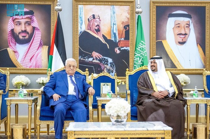 Palestinian President Mahmoud Abbas arrives in Riyadh on Monday. (SPA)