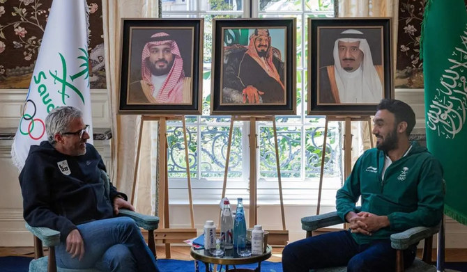 Prince Abdulaziz bin Turki holds talks with Casey Wasserman in Paris. (Supplied)