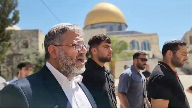 Israeli National Security Minister Itamar Ben-Gvir visits the Al-Aqsa compound in Jerusalem’s Old City, August 13, 2024. (Reuters)