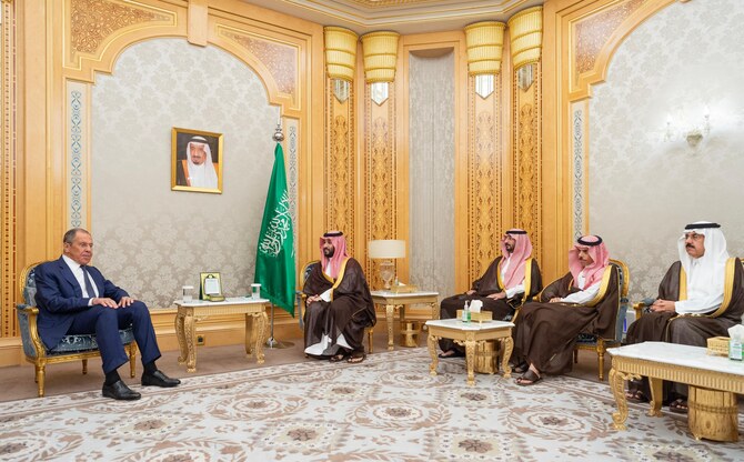 Saudi Crown Prince Mohammed bin Salman met with Russian Foreign Minister Sergey Lavrov in Saudi Arabia. (SPA)