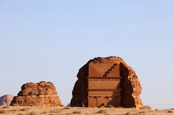 The Qasr Al-Farid tomb (The Lonely Castle) is carved into rose-coloured sandstone in Madain Saleh, a UNESCO World Heritage site, near Saudi Arabia's northwestern town of Al-Ula. (File/AFP)