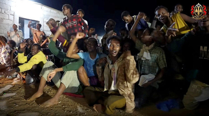 Victims react as authorities dismantle a human trafficking network, according to Libyan authorities, in what they say is Libya, in this still image from a handout video released on August 31, 2024. (Reuters)