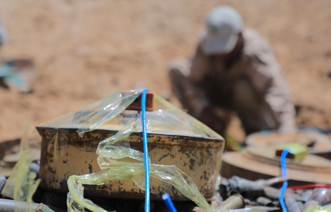 The total included four anti-personnel mines, 54 anti-tank mines, 973 unexploded ordnances and 16 explosive devices, according to a recent report. (Supplied)