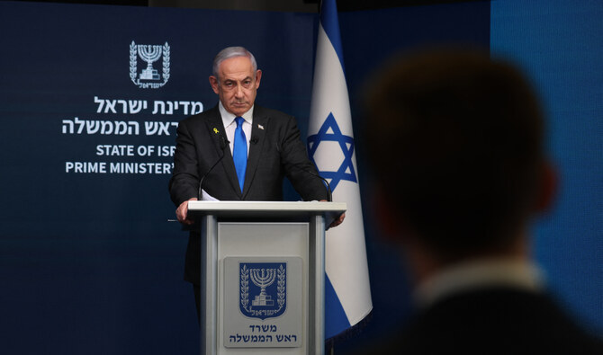 Israeli Prime Minister Benjamin Netanyahu gives a press conference at the Government Press Office in Jerusalem on September 4, 2024. (AFP)