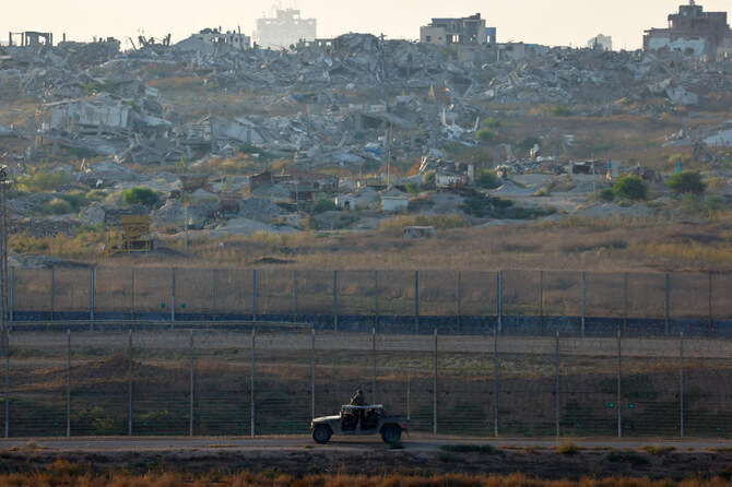 A military jeep patrols the Israeli side of the Israel-Gaza border, amid the Israel-Hamas conflict, on Sept. 11, 2024. (Reuters)