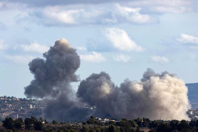 Smoke billows from the site of an Israeli strike that targeted the southern Lebanese border village of Adshit on September 19, 2024. (AFP)