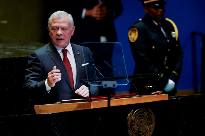 Jordan’s King Abdullah II ibn Al Hussein addresses the 79th United Nations General Assembly, at UN headquarters in New York, US, September 24, 2024. (Reuters)