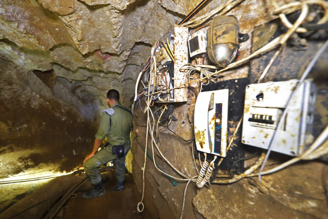 A picture taken on June 3, 2019 during a guided tour with the Israeli army shows the interior of a tunnel at the Israeli side of the border with Lebanon in northern Israel. Hezbollah has reportedly built an extensive tunnel network with help from Iran and North Korea. (AFP)