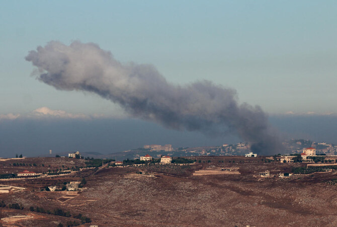 Smoke billows over southern Lebanon, amid ongoing cross-border hostilities between Hezbollah and Israeli forces, as pictured from Marjayoun, near the border with Israel, September 26, 2024. (REUTERS)