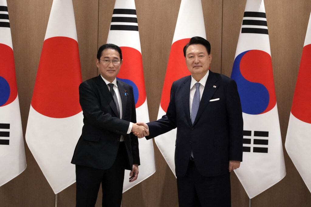 Kishida's final, whirlwind trip to his neighbor as leader came as the two leaders seek to seal their newfound partnership which will be tested by imminent changes of leaders in Tokyo and Washington. (AFP)