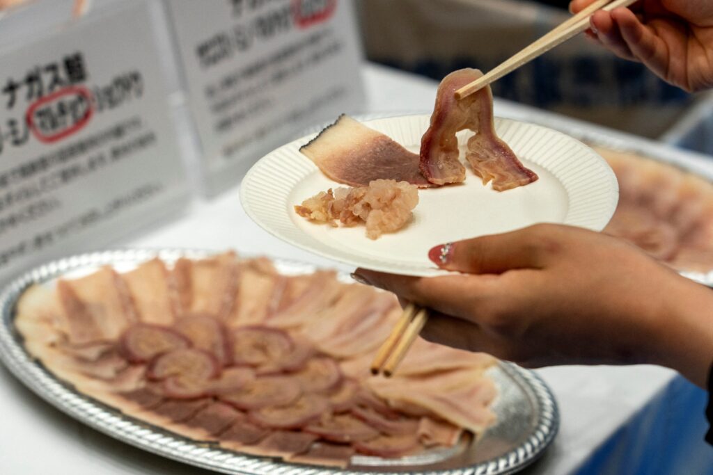 Almost every part of the whale was on display, including slabs of heart, slices of tail and chunks of blubber. (AFP)