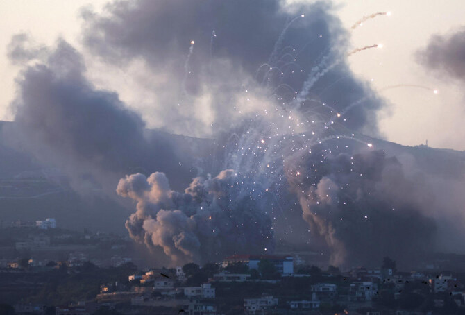 Smoke billows over southern Lebanon following Israeli strikes, amid ongoing cross-border hostilities between Hezbollah and Israeli forces, as seen from Tyre, southern Lebanon September 23, 2024. (REUTERS)