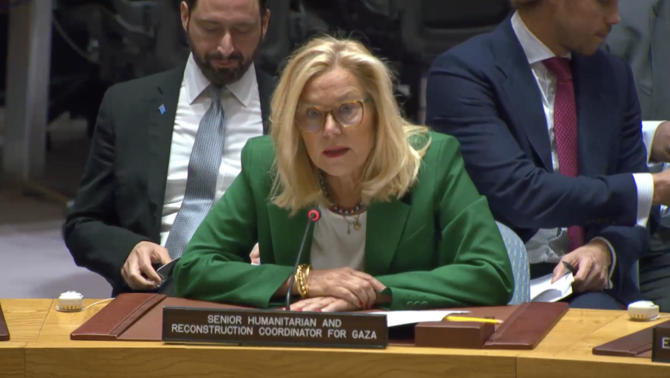 Sigrid Kaag, the UN’s humanitarian and reconstruction coordinator for Gaza, briefed the Security Council on the “sober and somber” situation on the ground in Gaza on Monday. (Screenshot/UNTV)