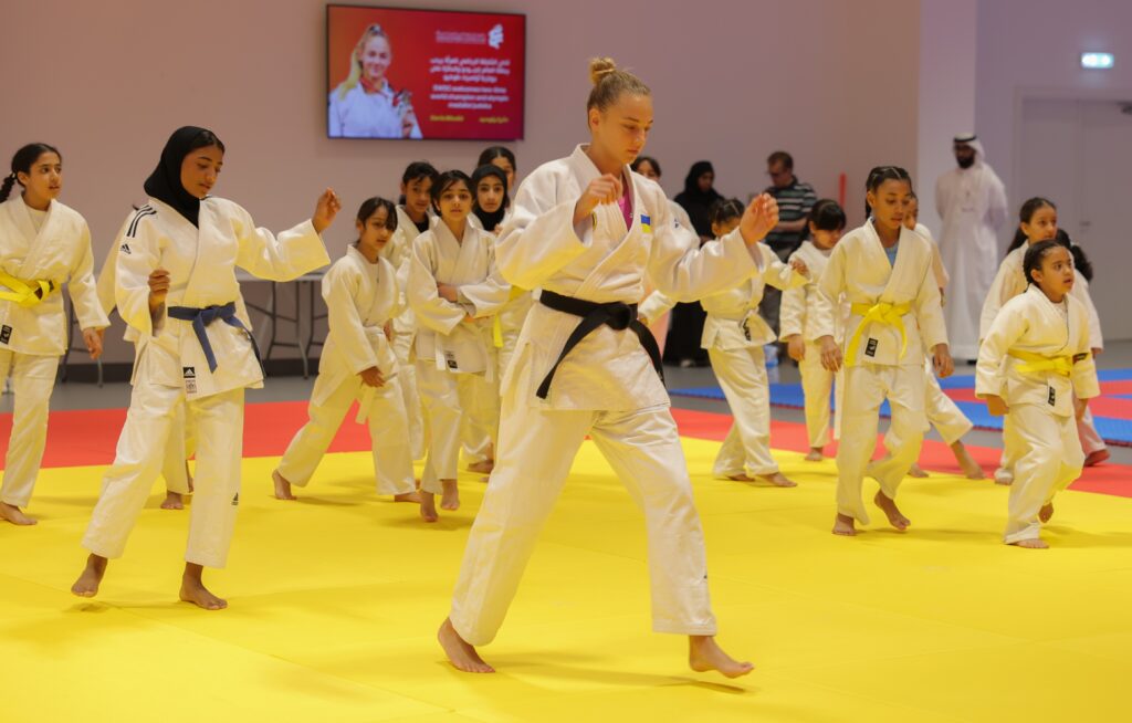 Bilodid, a two-time world champion (2018, 2019) and bronze medalist at the 2020 Tokyo Olympics, conducted joint training sessions aimed at motivating and developing young female athletes. (Supplied)