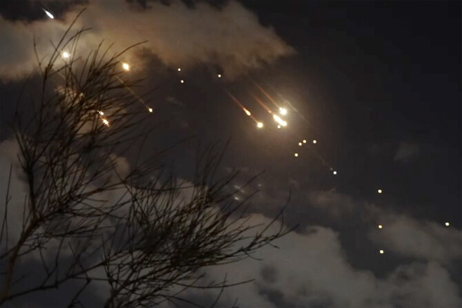 In this image taken from video shows projectiles being intercepted over Jerusalem, Israel, Tuesday, Oct. 1, 2024. (AP)