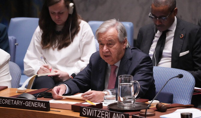 UN Secretary General António Guterres looks on at a Security Council meeting on the situation in the Middle East at the United Nations headquarters on October 2, 2024 in New York. (AFP)