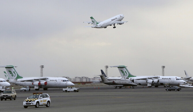 A Mahan Air passenger plane takes off from Mehrabad Airport in Tehran, Iran. (AP file photo)
