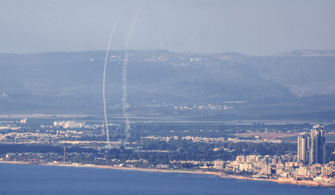 Israel's Iron Dome air defence system intercepts rockets fired from Lebanon, near Acre in northern Israel on October 11, 2024. (AFP)