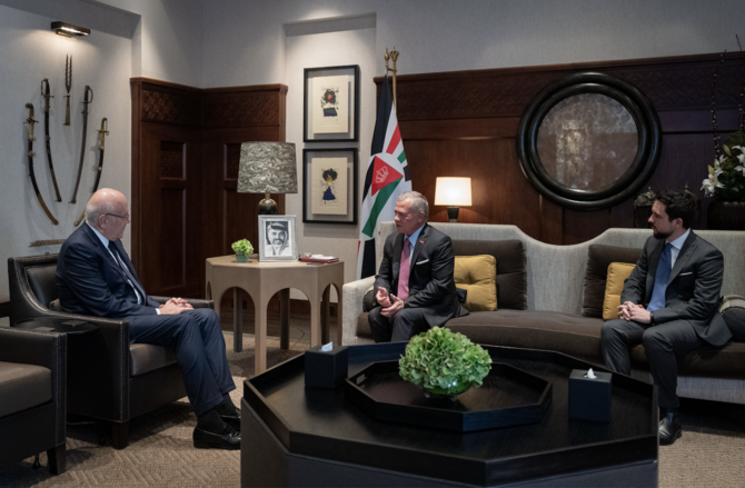 The meeting was attended by Crown Prince Al-Hussein bin Abdullah, Deputy Prime Minister and Foreign Minister Ayman Safadi, and the Director of the King’s Office Alaa Batayneh. (NNA)