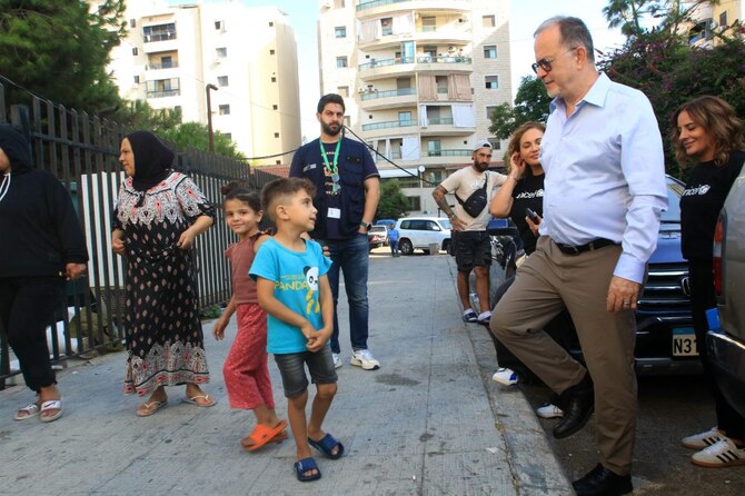 UNICEF Deputy Executive Director Ted Chaiban visits a shelter for people displaced from southern Lebanon in the city of Sidon south of Beirut on October 12, 2024.(File/AFP)