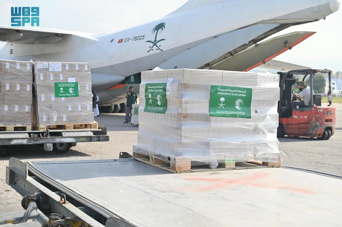 Tonnes of humanitarian aid were ferried to Beirut by a Saudi Airlines cargo plane on Oct. 16, 2024, as part of the Saudi air bridge launched earlier in response to Lebanon’s worsening humanitarian crisis resulting from Israel’s attack on Hezbollah and Palestinian strongholds. (SPA)