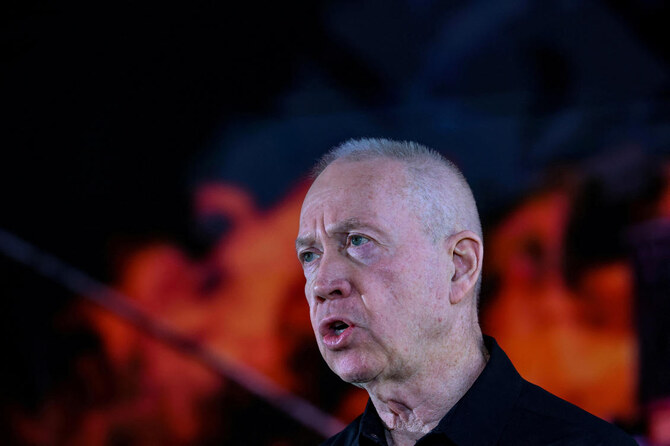 Israel’s Defense Minister Yoav Gallant speaks during a memorial ceremony of the Hamas attack on October 7 last year that sparked the ongoing war in Gaza. (File/Reuters)