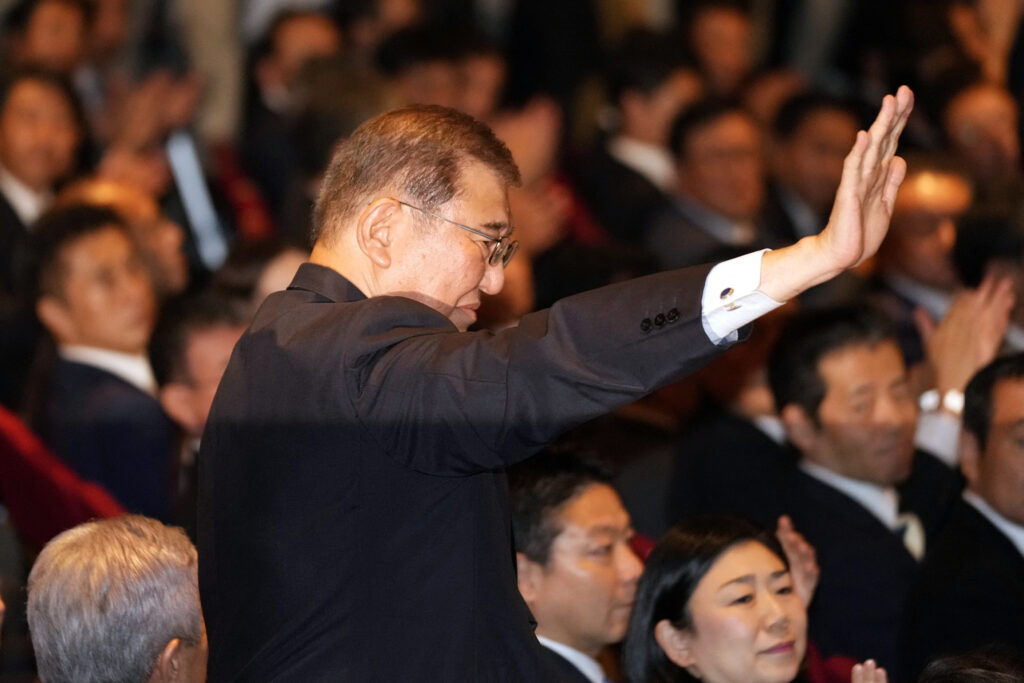 ISHIBA Shigeru acknowledges after he was elected as new head of Japan's ruling party at the Liberal Democratic Party's (LDP) leadership election in Tokyo on September 27, 2024. (AFP)