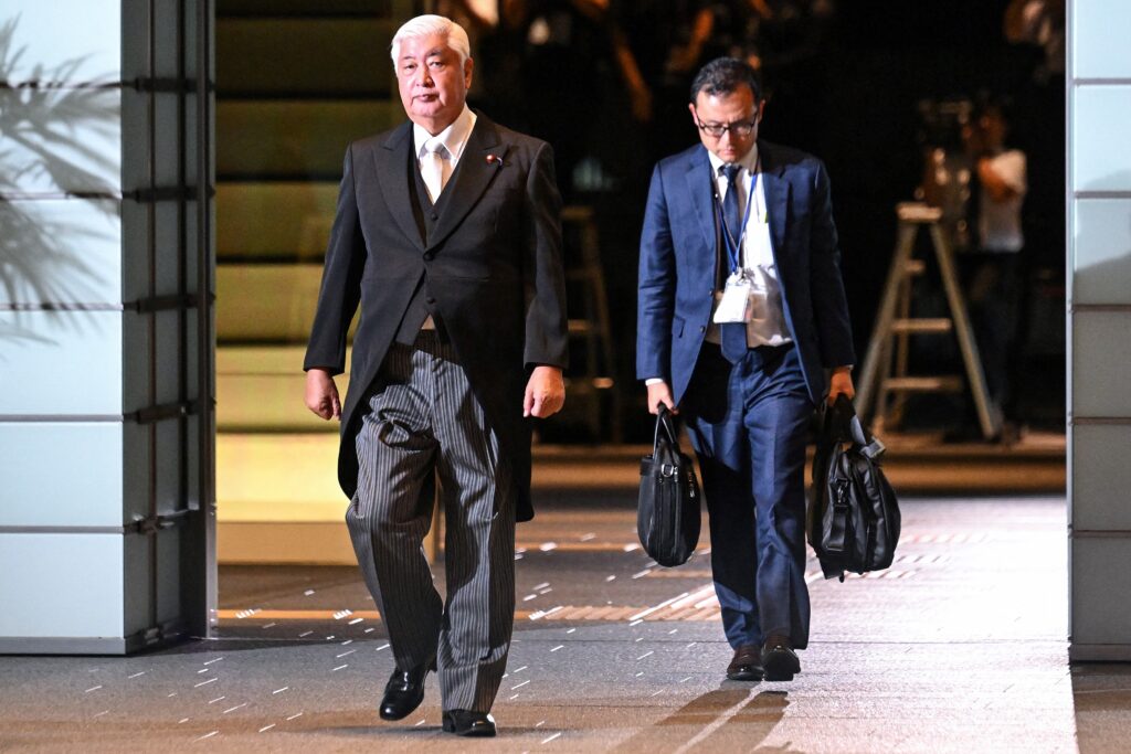 Japan's incoming Defence Minister NAKATANI Gen (L) returns to the prime minister's office in Tokyo on October 1, 2024. (AFP)