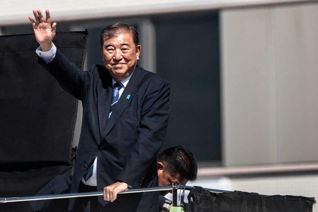 This file photo taken on October 20, 2024 shows Japan's Prime Minister Shigeru Ishiba arriving for an election campaign speech in support of the Liberal Democratic Party candidate in the city of Sakai, Osaka Prefecture. (AFP)