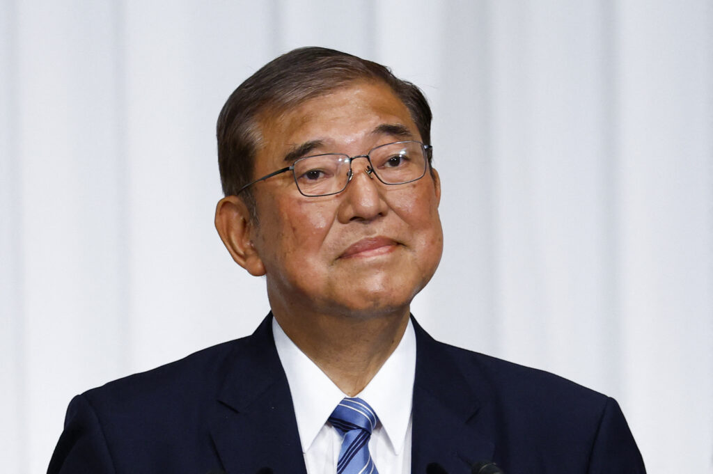 ISHIBA Shigeru, Japan's Prime Minister and leader of the ruling Liberal Democratic Party (LDP), arrives for a press conference at the party's headquarters in Tokyo on October 28, 2024. (AFP)
