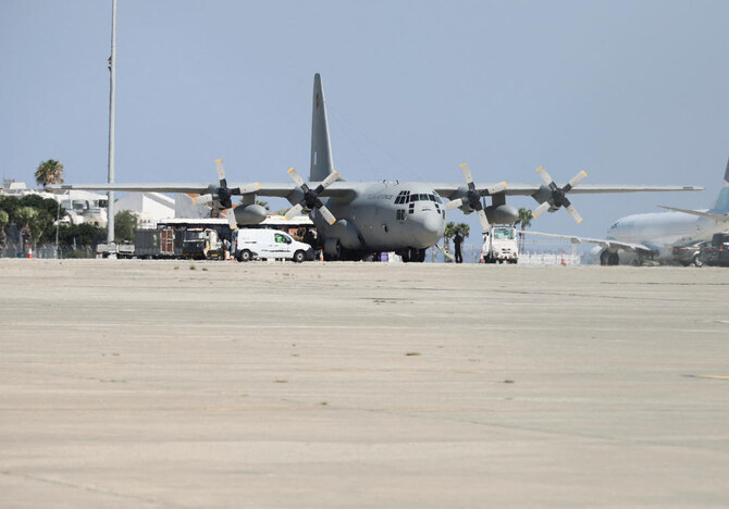 A plane carrying Greek and Cypriot nationals, who were evacuated from Lebanon, arrives at the Larnaca International Airport, in Larnaca, on Oct. 3, 2024. (Reuters)