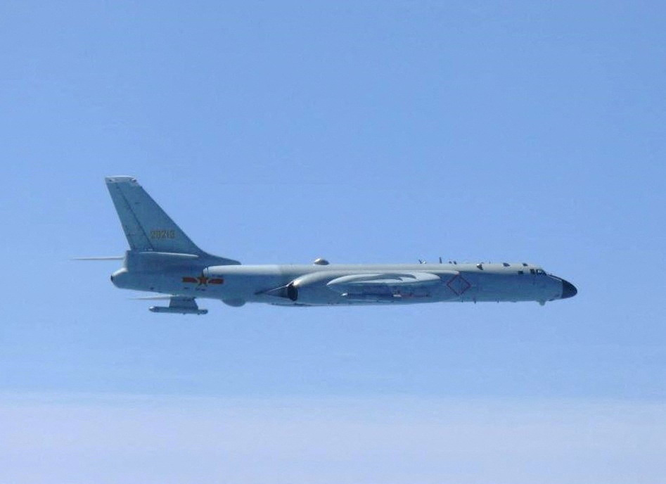 A Chinese H-6 bomber flies over East China Sea in this handout picture taken by Japan Air Self-Defence Force and released by the Joint Staff Office of the Defense Ministry of Japan May 24, 2022. (Reuters)