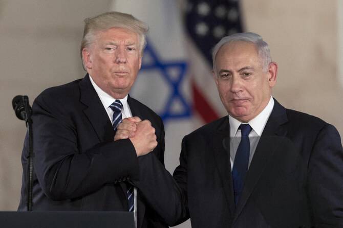 Donald Trump and Israeli Prime Minister Benjamin Netanyahu during a meeting in Jerusalem in 2017. (AP)