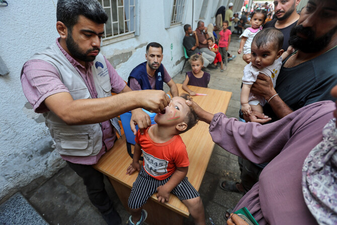 The UN said Wednesday its Gaza child polio vaccination drive was complete, with more than half a million children vaccinated despite the Israel-Hamas war raging in the Palestinian territory. (Reuters/File)