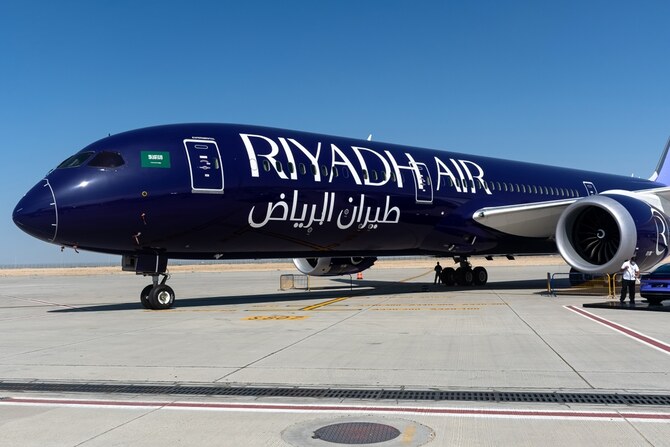 Boeing 787-9 Dreamliner of Riyadh Air on show in Dubai in November 2023. Shutterstock