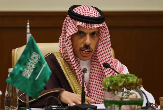 Saudi Minister of Foreign Affairs Faisal bin Farhan speaks during the closing press conference of the joint extraordinary leaders summit of the Organization of Islamic Cooperation (OIC) and the Arab League in Riyadh on November 11, 2024. (AFP)