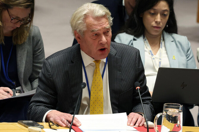 UN Special Coordinator for the Middle East Peace Process Tor Wennesland speaks during a United Nations Security Council meeting on the situation in Gaza in New York City, US, November 18, 2024. (Reuters)