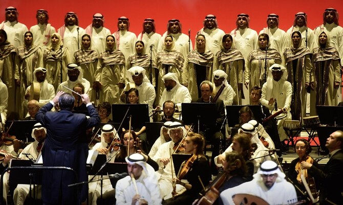 The 'Marvels of Saudi Orchestra' show being performed in Paris. (Saudi Music Commission)