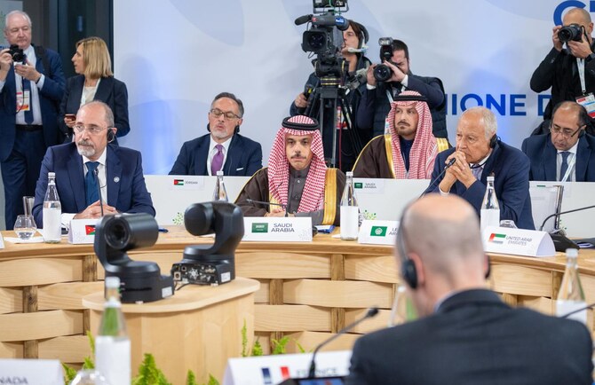 Saudi Foreign Minister Prince Faisal bin Farhan took part in an expanded session of the second meeting between G7 foreign ministers and their counterparts from Arab nations on Monday. (SPA)