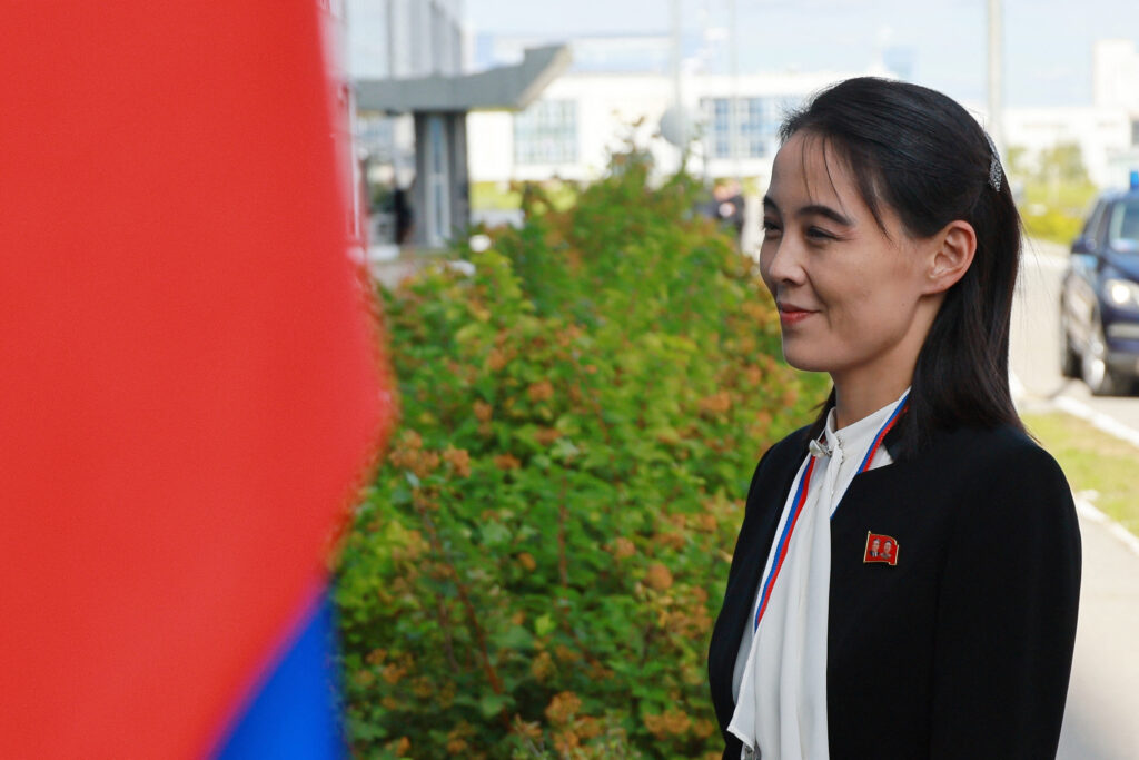 Kim Yo Jong, sister of North Korea's leader Kim Jong Un, arrives at the Vostochny Cosmodrome in Amur region on September 13, 2023. (AFP)