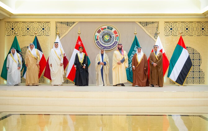 GCC leaders pose for a family photograph in Kuwait on Sunday. (SPA)