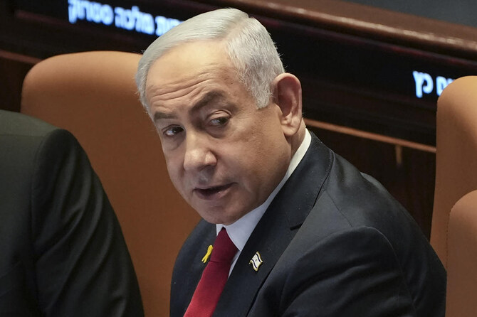 FILE - Israel's Prime Minister Benjamin Netanyahu attends a session of the Knesset, Israel's parliament, in Jerusalem, Monday Nov.18, 2024.(AP Photo/Ohad Zwigenberg, File)