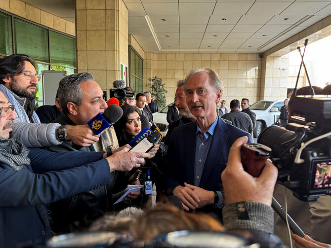 UN Special Envoy for Syria Geir Pedersen speaks to the media, following his arrival to Damascus for the first time after the ousting of Bashar Assad, on Dec. 15, 2024. (Reuters)