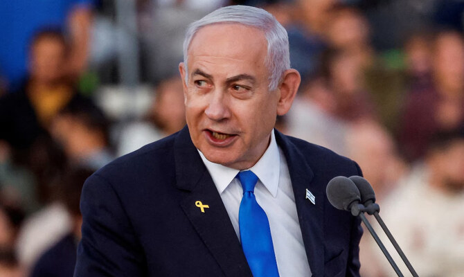Israeli Prime Minister Benjamin Netanyahu speaks at a ceremony for military combat officers at an army base near Mitzpe Ramon, Israel, October 31, 2024. (Reuters)